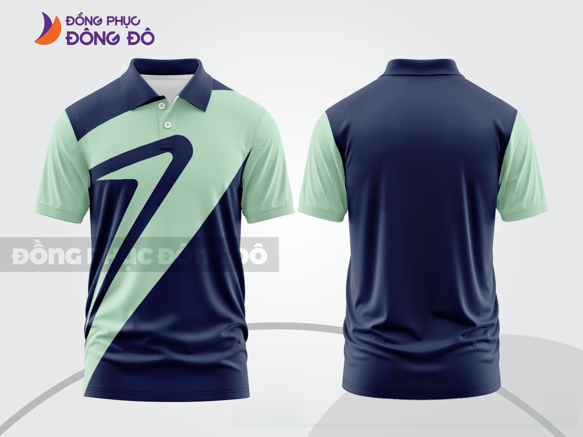 Mẫu polo basic đồng phục công ty màu xanh navy phối xanh bạc hà họa tiết số 7 ctpb7253