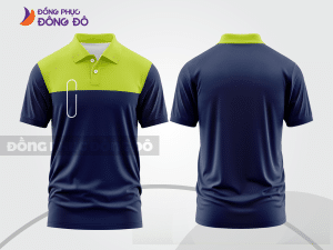 Mẫu polo basic đồng phục văn phòng màu xanh navy phối xanh chuối mảng vai ctpb7264