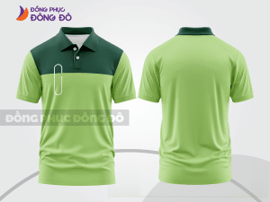 Mẫu polo basic đồng phục nhân viên màu xanh lá non phối xanh rêu mảng ngực ctpb7267