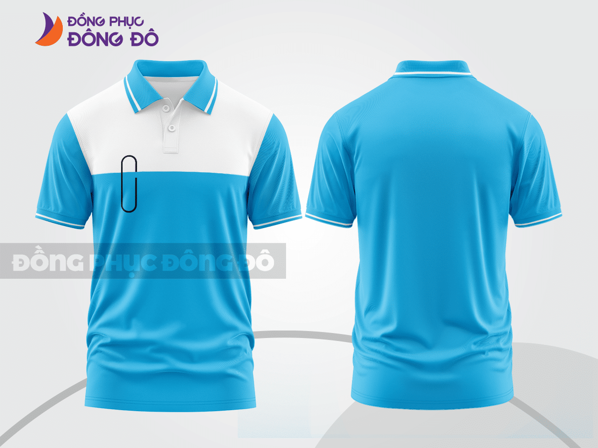 Mẫu polo basic đồng phục doanh nghiệp màu xanh cyan phối trắng mảng ngực ctpb7282
