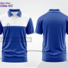 Mẫu polo basic đồng phục nhân viên màu xanh dương phối trắng mảng ngực ctpb7283