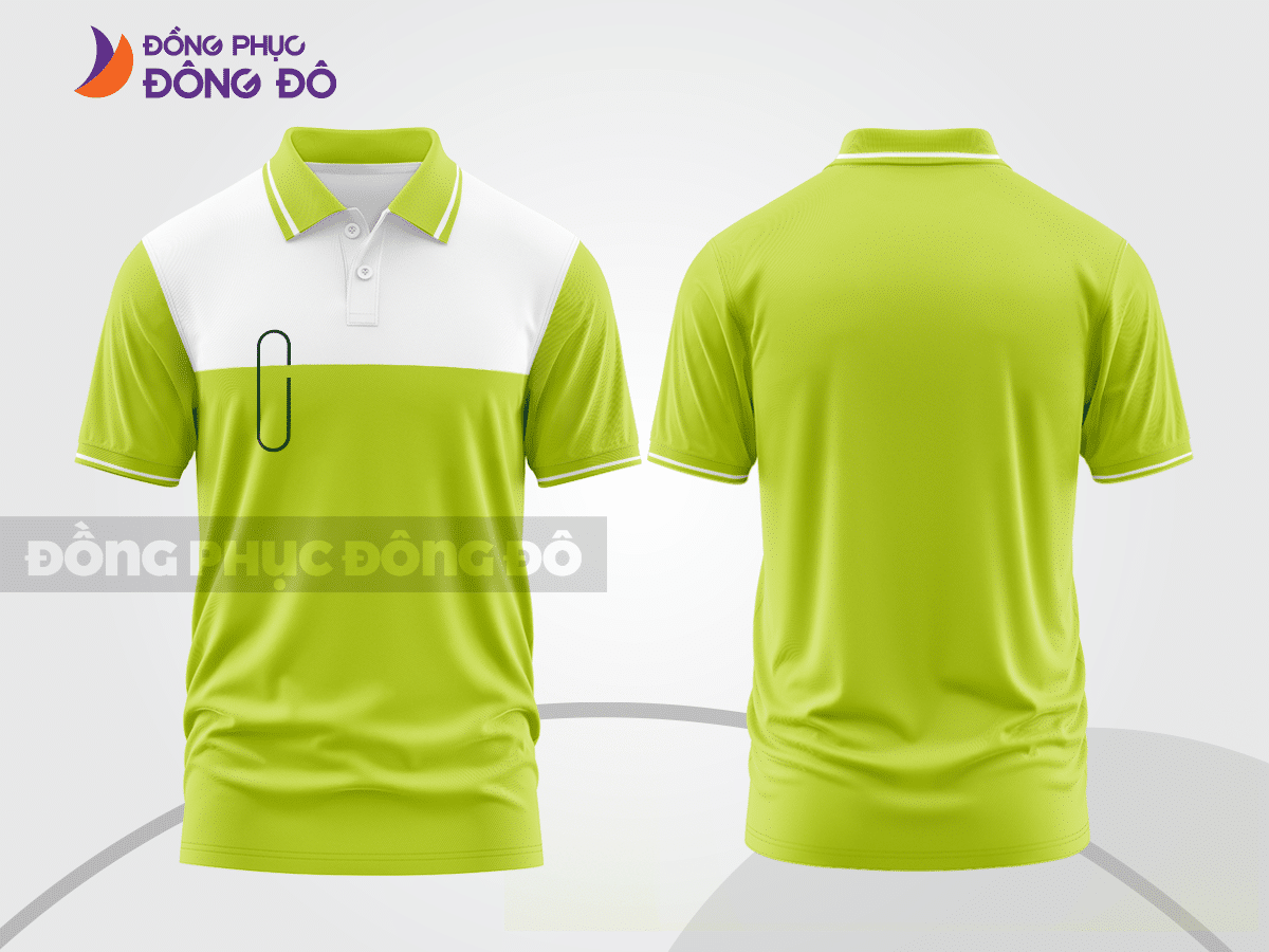 Mẫu polo basic đồng phục văn phòng màu xanh chuối phối trắng mảng ngực ctpb7284
