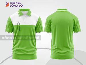 Mẫu polo basic đồng phục công ty màu xanh lá non phối trắng mảng ngực ctpb7285