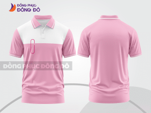 Mẫu polo basic đồng phục công ty màu hồng phấn phối trắng mảng ngực ctpb7289