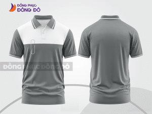 Mẫu polo basic đồng phục nhân viên màu xám phối trắng mảng ngực ctpb7295