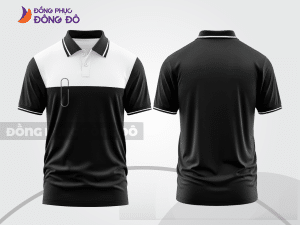 Mẫu polo basic đồng phục văn phòng màu đen phối trắng mảng ngực ctpb7296