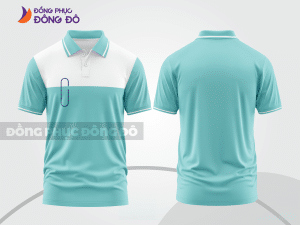 Mẫu polo basic đồng phục nhân viên màu xanh da trời phối trắng mảng ngực ctpb7299