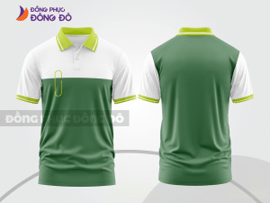 Mẫu polo basic đồng phục văn phòng màu xanh rêu phối trắng mảng vai ctpb7304