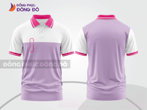 Mẫu polo basic đồng phục văn phòng màu tím nhạt phối trắng mảng vai ctpb7308