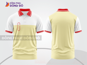 Mẫu polo basic đồng phục doanh nghiệp màu kem phối trắng mảng vai ctpb7310