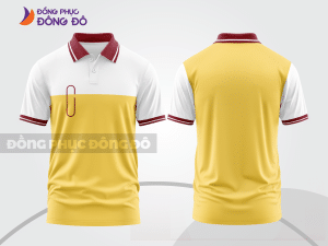Mẫu polo basic đồng phục nhân viên màu vàng đồng phối trắng mảng vai ctpb7311