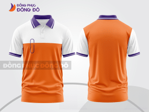 Mẫu polo basic đồng phục văn phòng màu cam phối trắng mảng vai ctpb7312