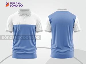 Mẫu polo basic đồng phục doanh nghiệp màu xanh pastel phối trắng mảng vai ctpb7314
