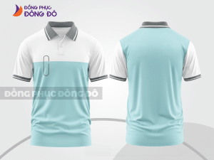 Mẫu polo basic đồng phục nhân viên màu xanh bạc hà phối trắng mảng vai ctpb7315