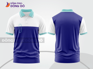 Mẫu polo basic đồng phục nhân viên màu xanh navy phối trắng mảng vai ctpb7319
