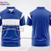 Mẫu polo basic đồng phục nhân viên màu xanh dương phối trắng kẻ ngang ctpb7323