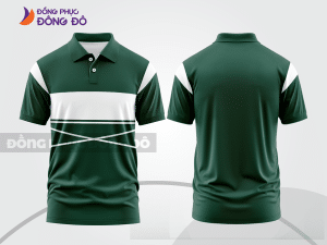 Mẫu polo basic đồng phục nhân viên màu xanh rêu phối trắng kẻ ngang ctpb7327