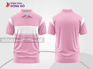 Mẫu polo basic đồng phục công sở màu hồng phấn phối trắng kẻ ngang ctpb7329