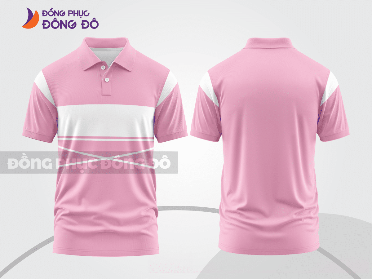 Mẫu polo basic đồng phục công sở màu hồng phấn phối trắng kẻ ngang ctpb7329