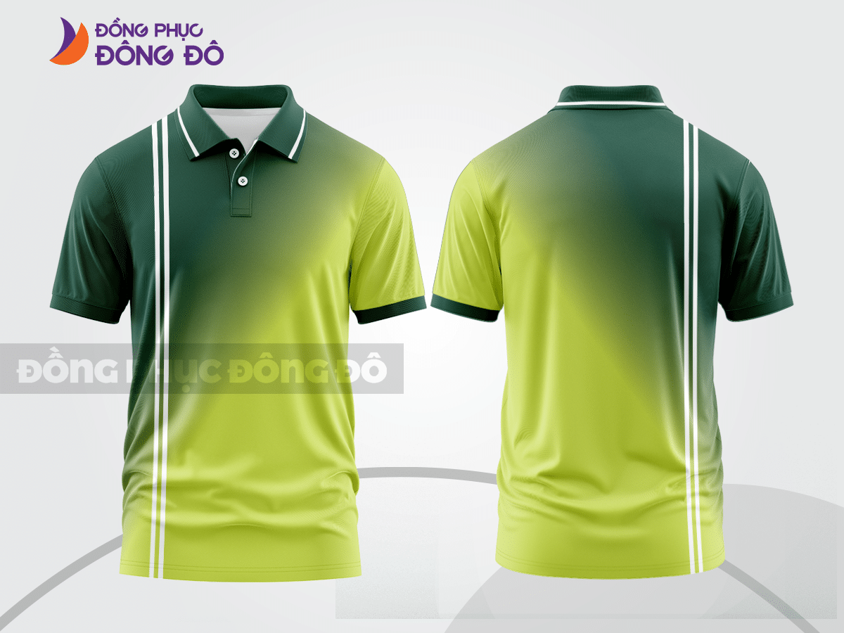 Mẫu polo basic đồng phục công ty màu xanh rêu phối xanh chuối chuyển sắc ctpb7347