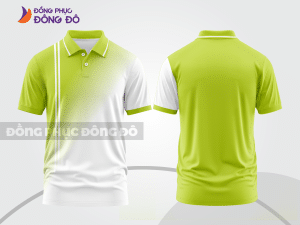 Mẫu áo polo basic đồng phục nhân viên màu trắng phối xanh chuối mảng chéo ctpb7364