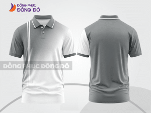 Mẫu áo polo basic đồng phục doanh nghiệp màu xám phối trắng mảng chéo ctpb7370