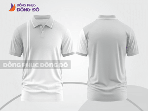 Mẫu polo basic đồng phục công ty màu trắng phối xám nhạt mảng chéo ctpb7371