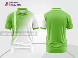 Mẫu áo polo basic đồng phục văn phòng màu xanh lá phối trắng mảng chéo ctpb7372