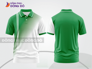 Mẫu polo basic đồng phục doanh nghiệp màu xanh lá phối trắng mảng chéo ctpb7373