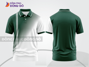 Mẫu áo polo basic đồng phục nhân viên màu xanh rêu phối trắng mảng chéo ctpb7374