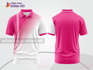 Mẫu polo basic đồng phục công ty màu hồng phối trắng mảng chéo ctpb7375