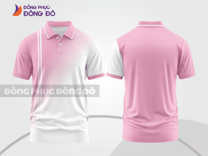 Mẫu áo polo basic đồng phục văn phòng màu hồng phấn phối trắng mảng chéo ctpb7376