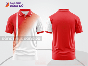 Mẫu polo basic đồng phục doanh nghiệp màu đỏ phối trắng mảng chéo ctpb7377