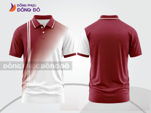 Mẫu áo polo basic đồng phục nhân viên màu đỏ đô phối trắng mảng chéo ctpb7378