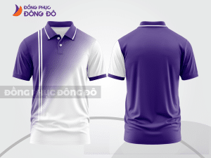Mẫu polo basic đồng phục công ty màu tím phối trắng mảng chéo ctpb7379