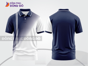 Mẫu áo polo basic đồng phục văn phòng màu xanh navy phối trắng mảng chéo ctpb7380