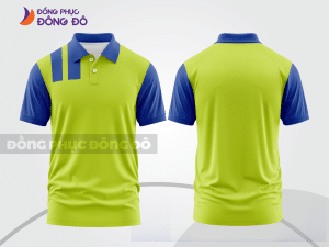 Mẫu polo basic đồng phục công ty màu xanh chuối phối xanh dương mảng vai ctpb7383