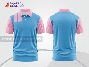 Mẫu áo polo basic đồng phục văn phòng màu xanh da trời phối hồng phấn mảng vai ctpb7388