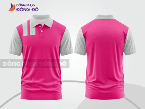 Mẫu polo basic đồng phục doanh nghiệp màu hồng cánh sen phối trắng mảng vai ctpb7393