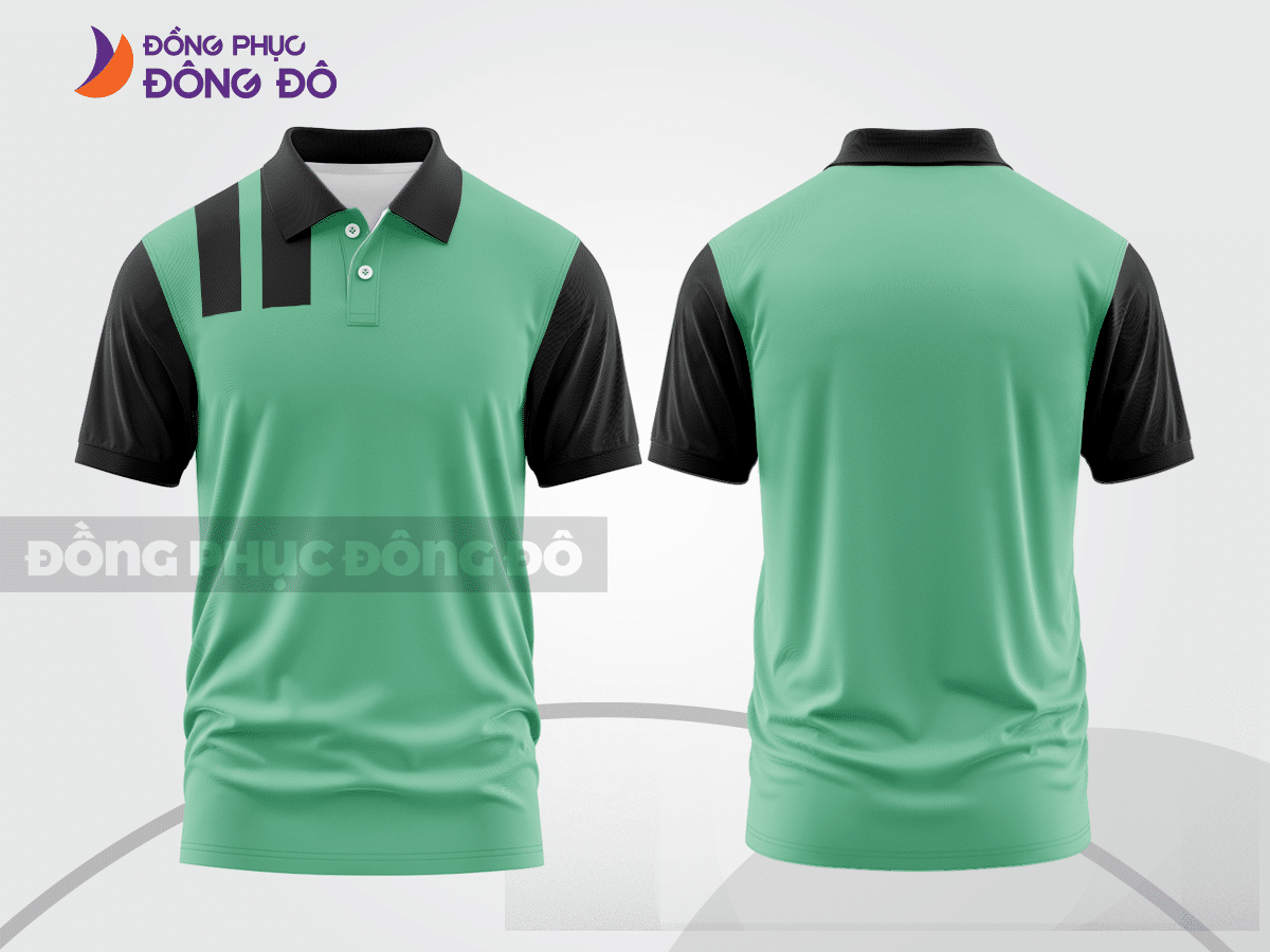 Mẫu polo basic đồng phục công ty màu xanh rêu phối trắng mảng vai ctpb7395