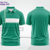 Mẫu áo polo basic đồng phục doanh nghiệp màu xanh ngọc phối trắng kẻ ngang ctpb7416