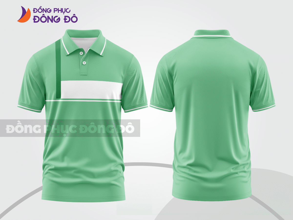 Mẫu polo basic đồng phục văn phòng màu xanh bạc hà phối trắng kẻ ngang ctpb7417