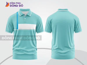 Mẫu áo polo basic đồng phục công ty màu xanh da trời phối trắng kẻ ngang ctpb7418