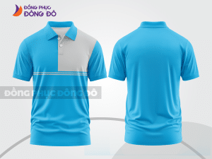 Mẫu polo basic đồng phục văn phòng màu xanh cyan phối trắng kẻ ngang ctpb7421