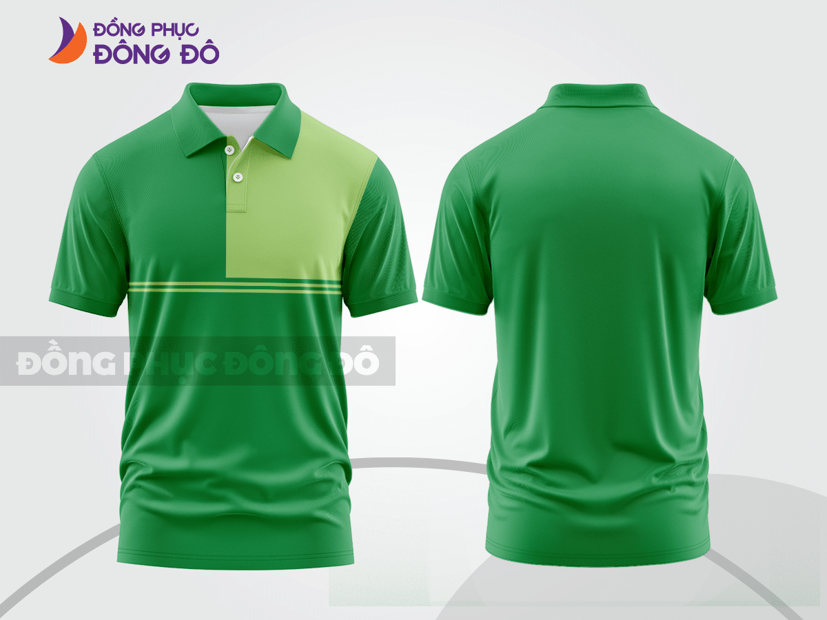 Mẫu polo basic đồng phục văn phòng màu xanh lá phối trắng kẻ ngang ctpb7425