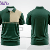 Mẫu áo polo basic đồng phục công ty màu xanh rêu phối trắng kẻ ngang ctpb7426