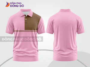 Mẫu áo polo basic đồng phục doanh nghiệp màu hồng phấn phối trắng kẻ ngang ctpb7428