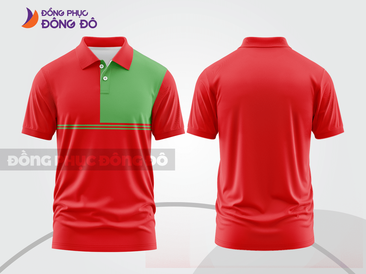 Mẫu polo basic đồng phục văn phòng màu đỏ phối trắng kẻ ngang ctpb7429