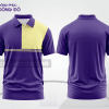 Mẫu polo basic đồng phục nhân viên màu tím phối vàng kẻ ngang ctpb7431