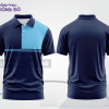 Mẫu áo polo basic đồng phục doanh nghiệp màu xanh navy phối xanh cyan mảng ngực ctpb7432